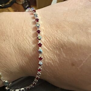 Swarovski Red and Silver Crystal Bracelet 7.5 in